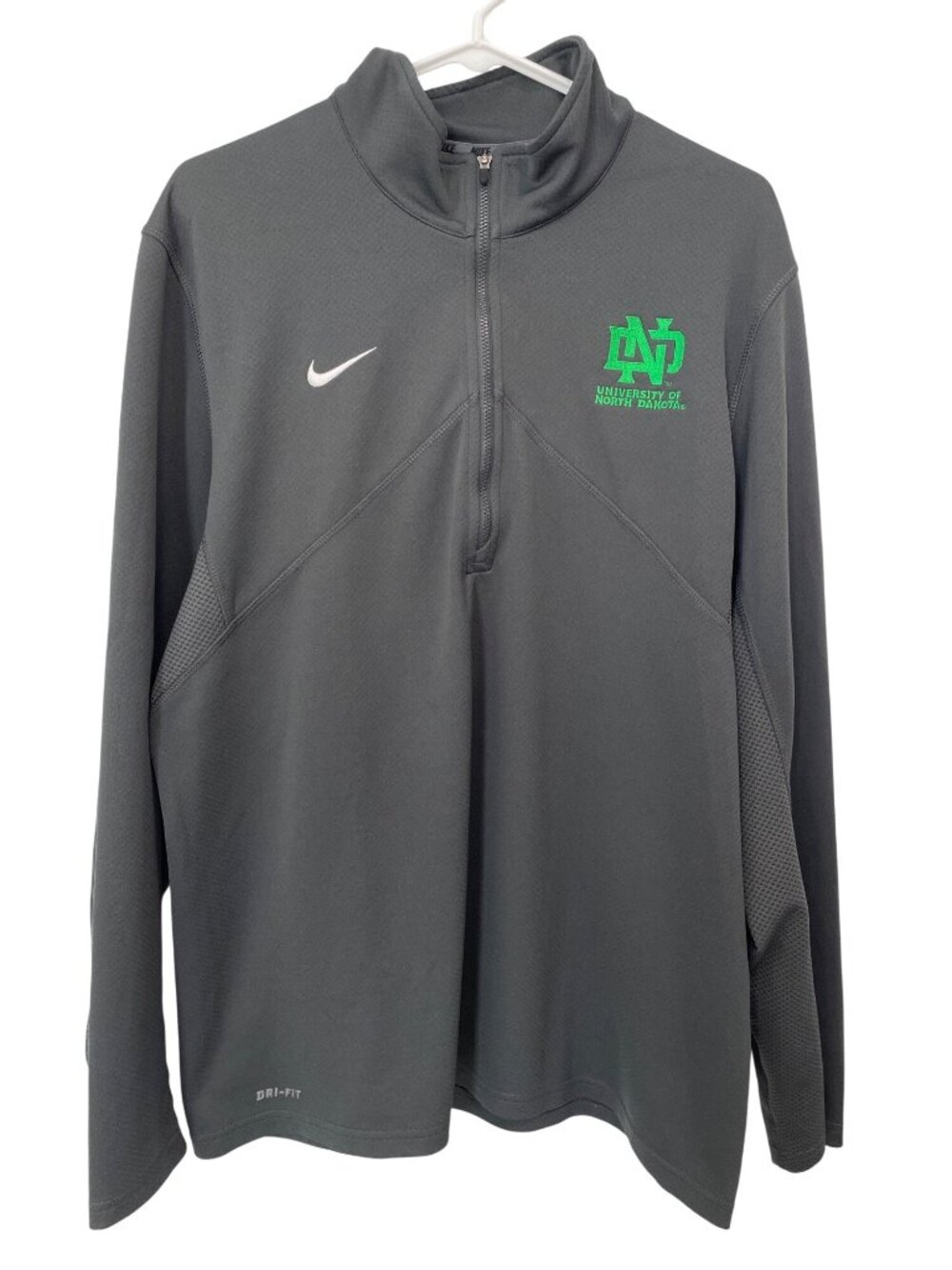 Nike Dri-Fit Pullover Large Quarter Zip University Of North Dakota Gray Sporty